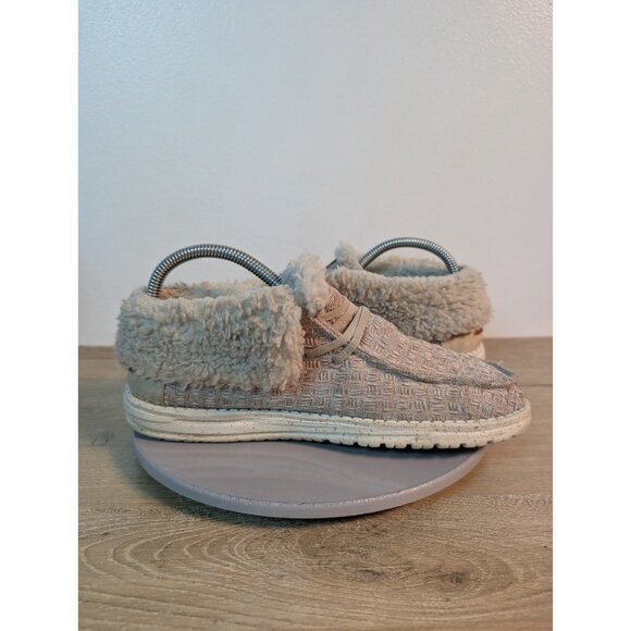Hey Dude Wendy Fold Stitch Cozy Furry Boot Shoes Tan Beige Women's Size 8 - Picture 8 of 10